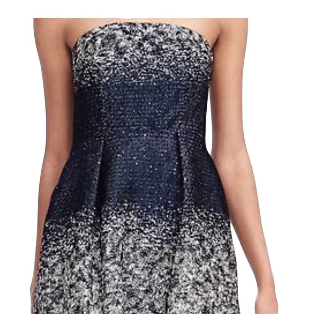 Banana Republic Strapless Sequin Dress Navy Silver Fit Flare Cocktail  Petite O